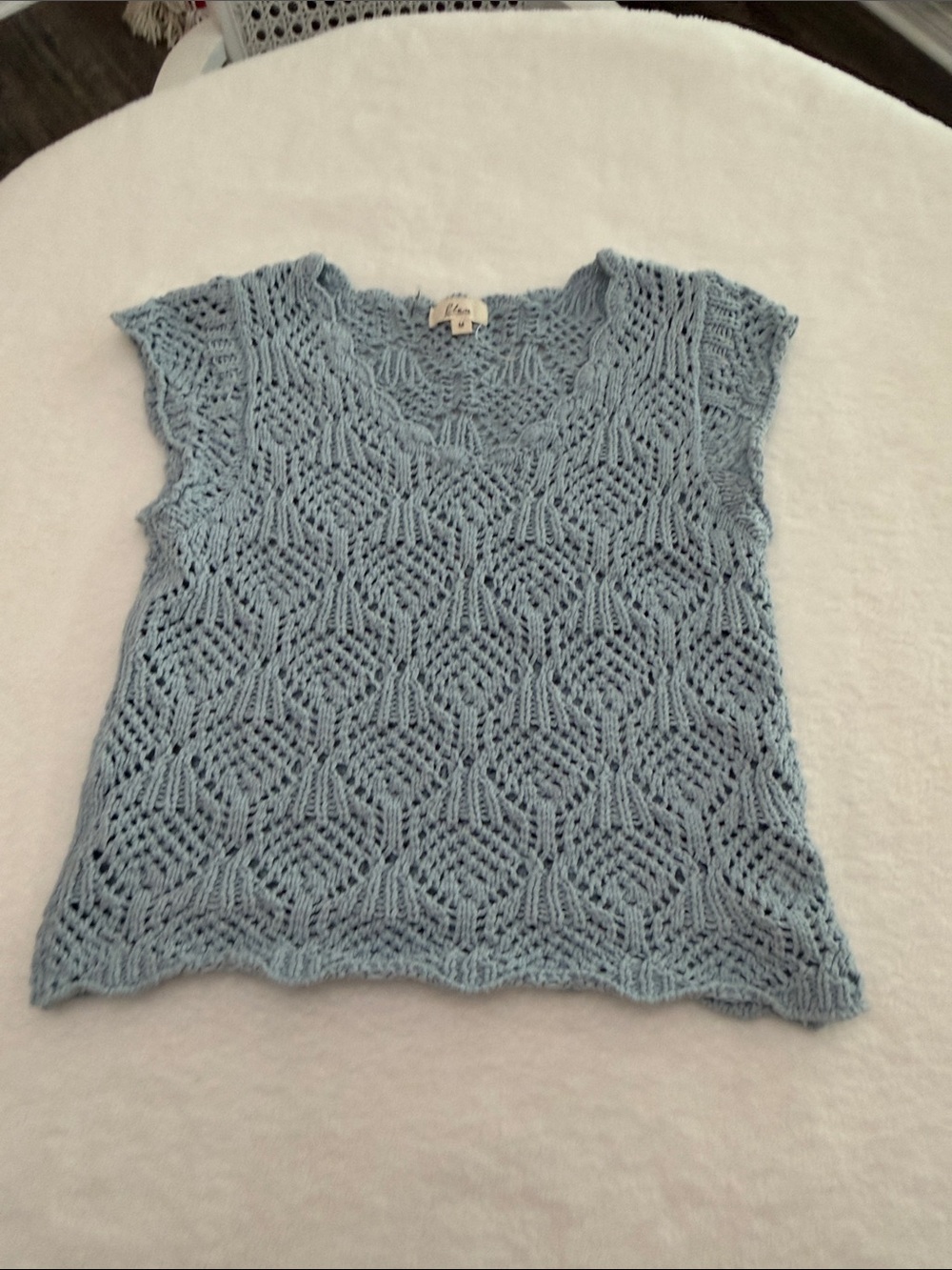 Elan Light Blue Crochet Knit Tank Top